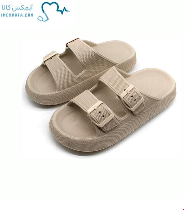 دمپایی دو بنده سگک دار  کرم