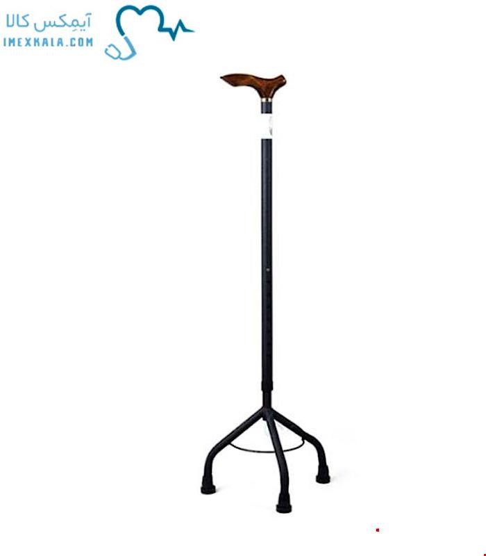 عصا 3 پایه فلزی مشکی مات دسته چوبی T33